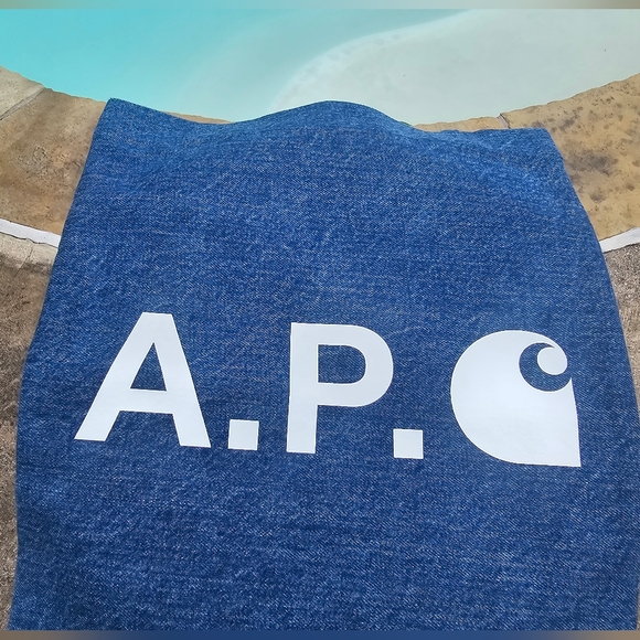 NEW A.P.C. X CARHARTT WIP Denim Washed Indigo Blue Shopper Tote - Picture 5 of 12